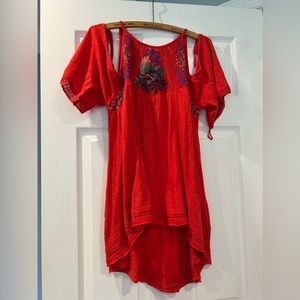 Free People Top Fast Times Embroidered Cold Shoulder Colorful Size Small